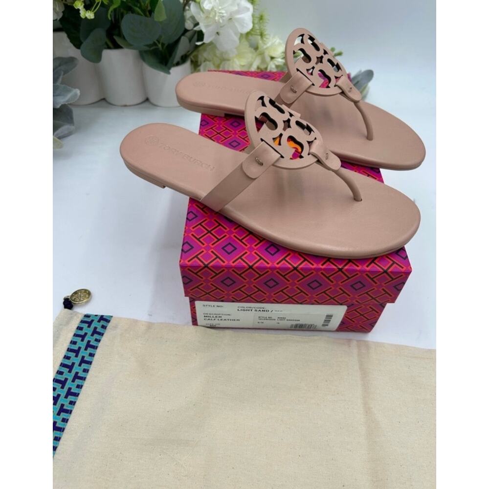 Women's TORY BURCH MILLER soft calf leather sandals in light sand size 10 - Picture 8 of 8
